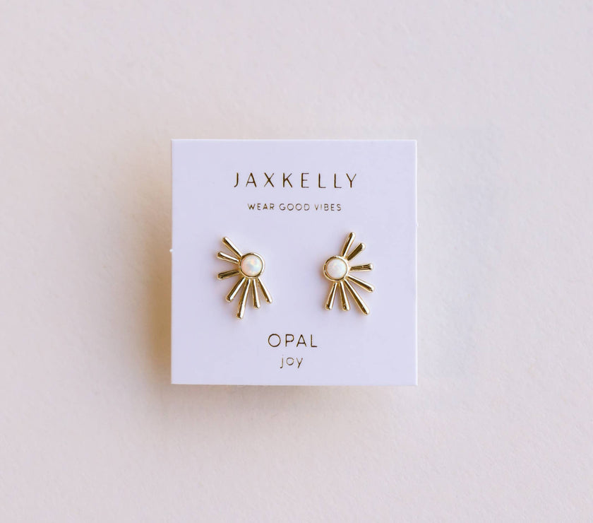 Sun Ray - White Opal - Gold Earrings