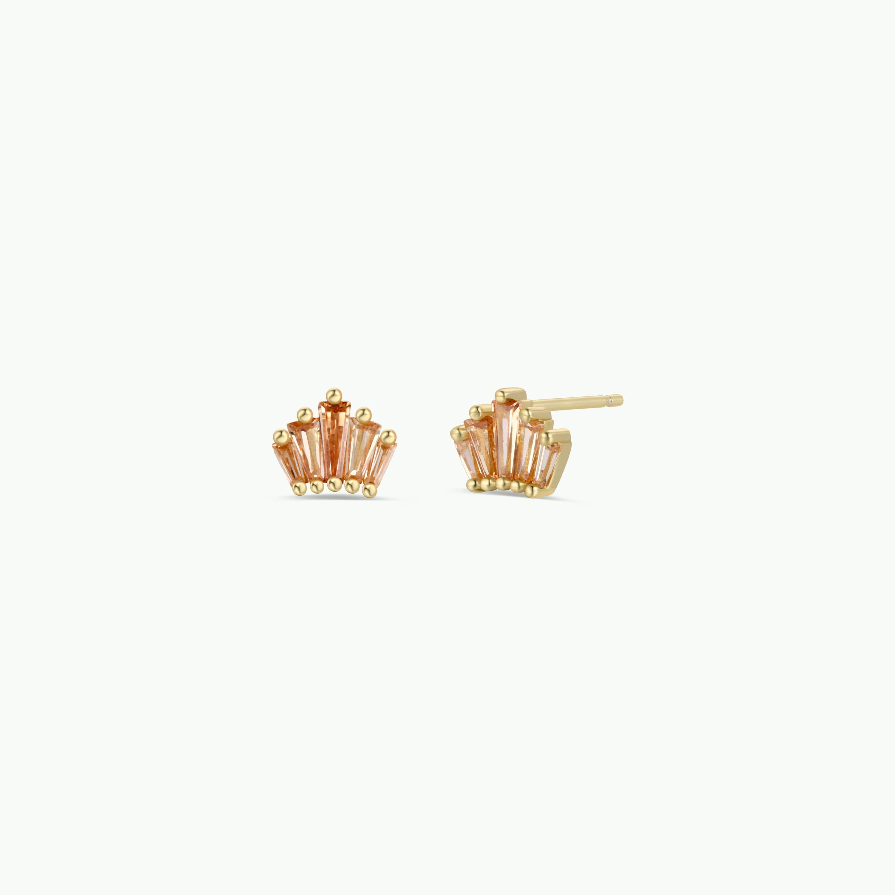 Champagne Baguette Crown Earrings - 18k Gold Plated