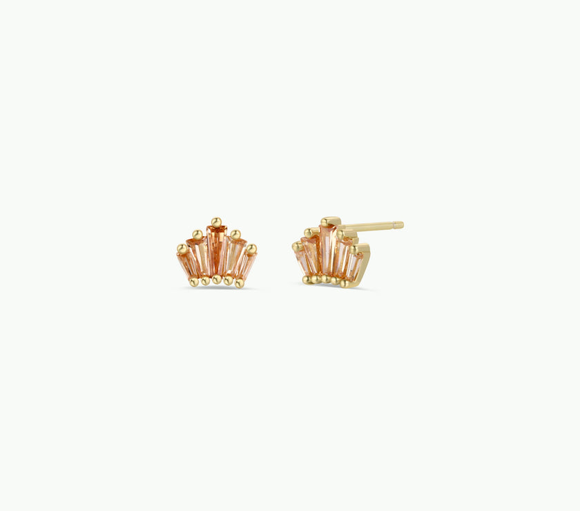 Champagne Baguette Crown Earrings - 18k Gold Plated