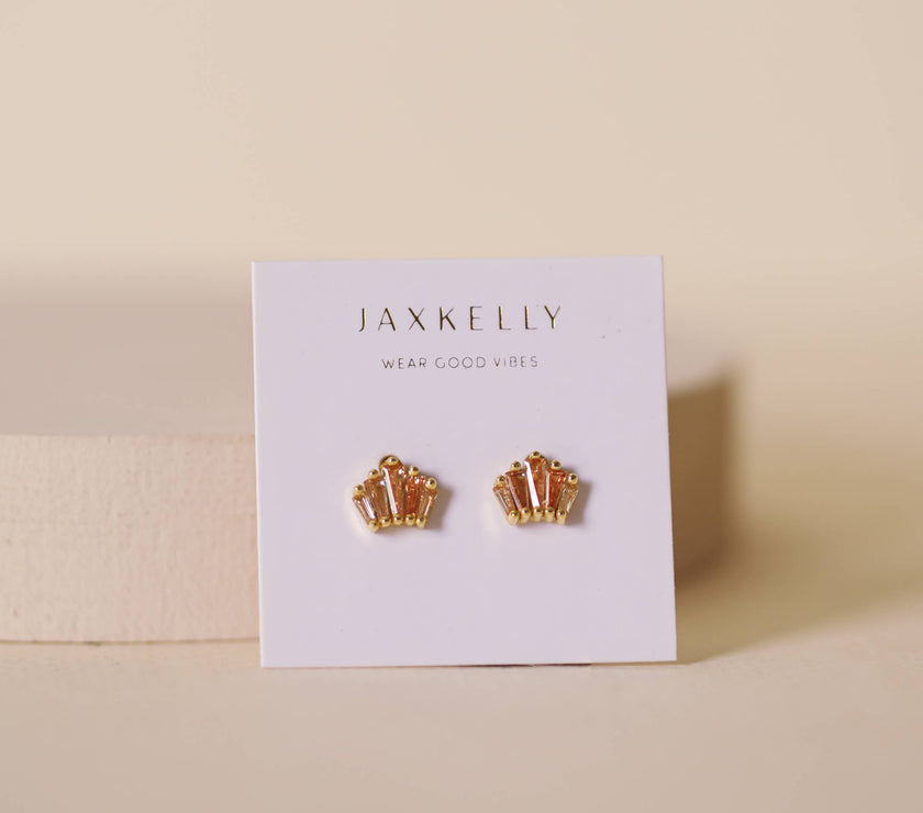 Champagne Baguette Crown Earrings - 18k Gold Plated