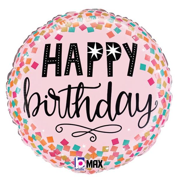 Pink Confetti Birthday 17" Mylar Balloon