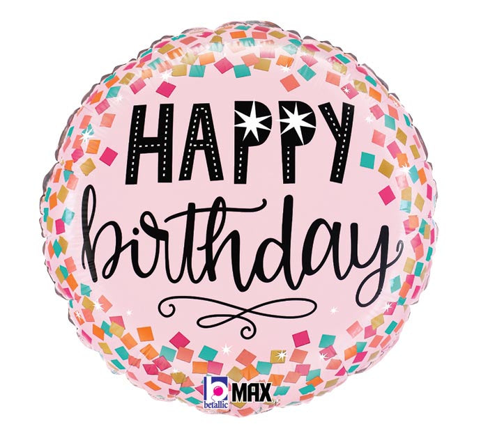 Pink Confetti Birthday 17" Mylar Balloon