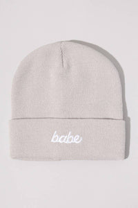 Babe Embroidery Grey Solid Cuffed Beanie