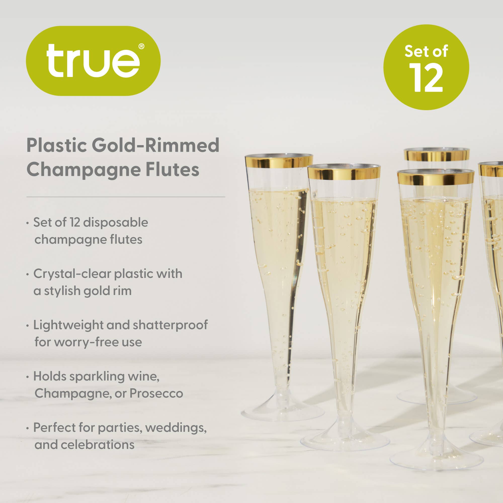 Disposable Gold Rimmed Champagne Flutes - Pack of 12