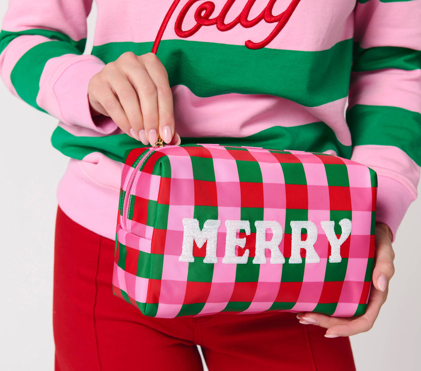 Cara Checkered 'Merry' Zip Pouch