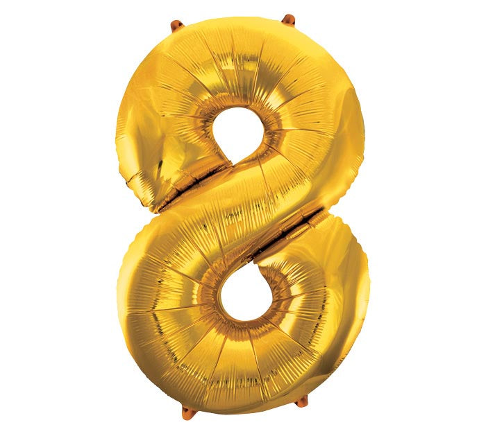 Number 8 Gold 34" Mylar Balloon