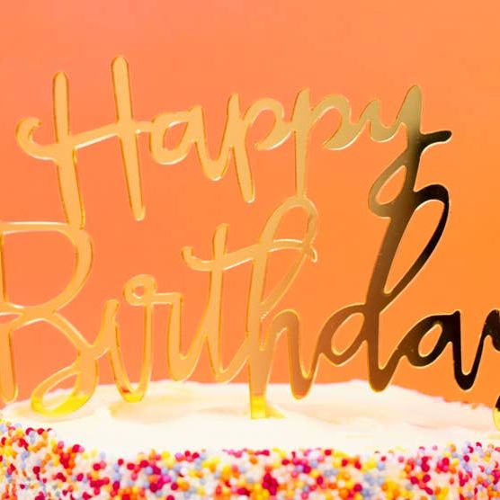 Gold Acrylic Happy Birthday Cake Topper