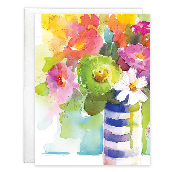 Blank Note Card - Striped Flower Vase