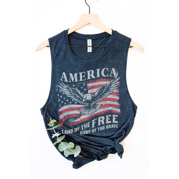 America Land Of The Free Mineral Navy Graphic Tank Top