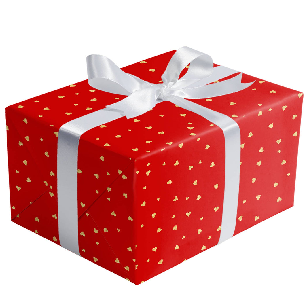 Gold Red Hearts Gift Wrap Roll