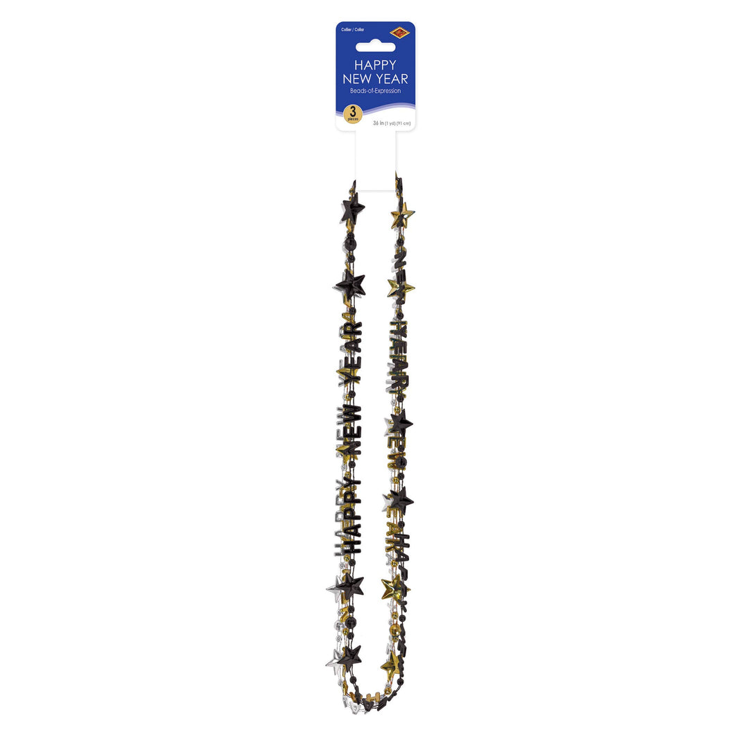 Black, Gold, and Silver Happy New Year Beads-Of-Expression