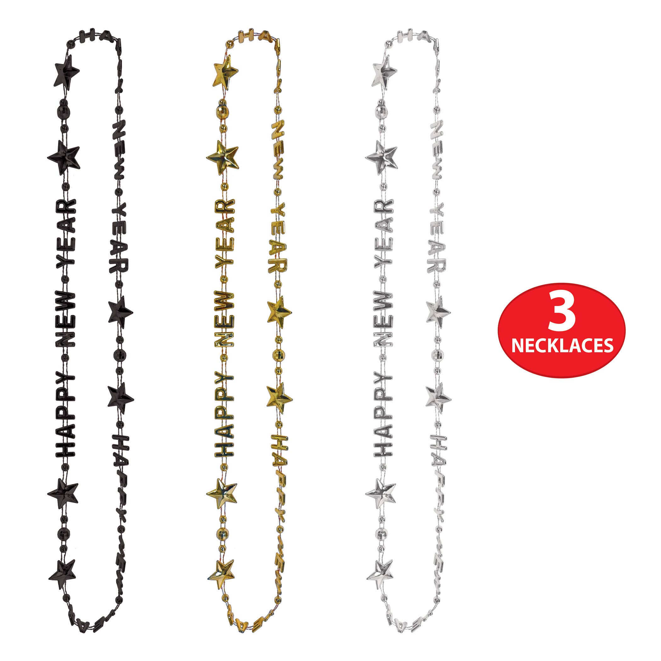 Black, Gold, and Silver Happy New Year Beads-Of-Expression