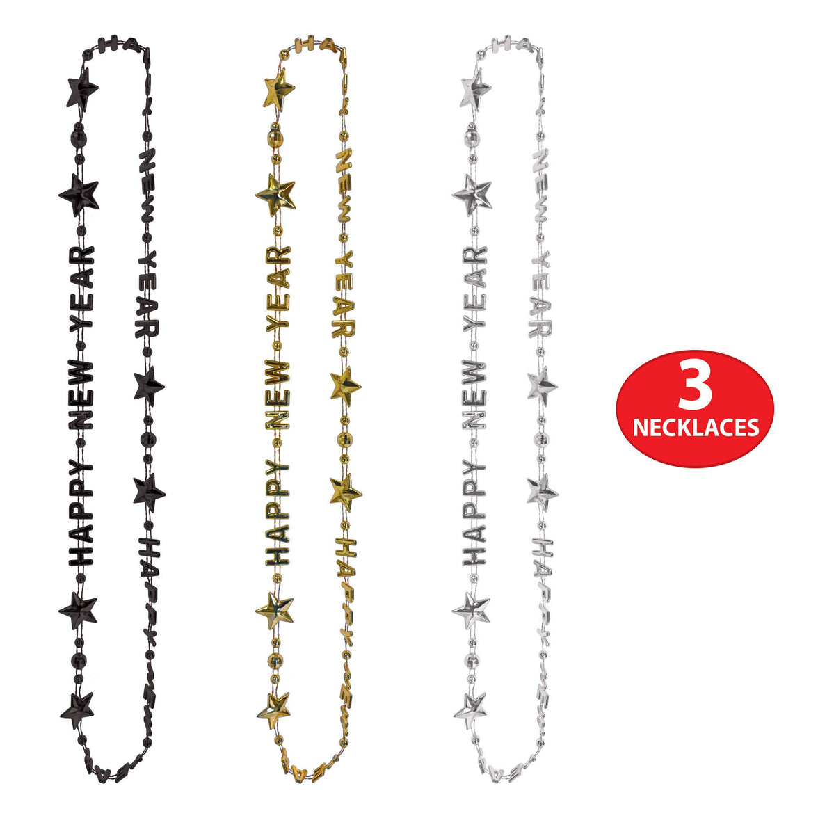 Black, Gold, and Silver Happy New Year Beads-Of-Expression
