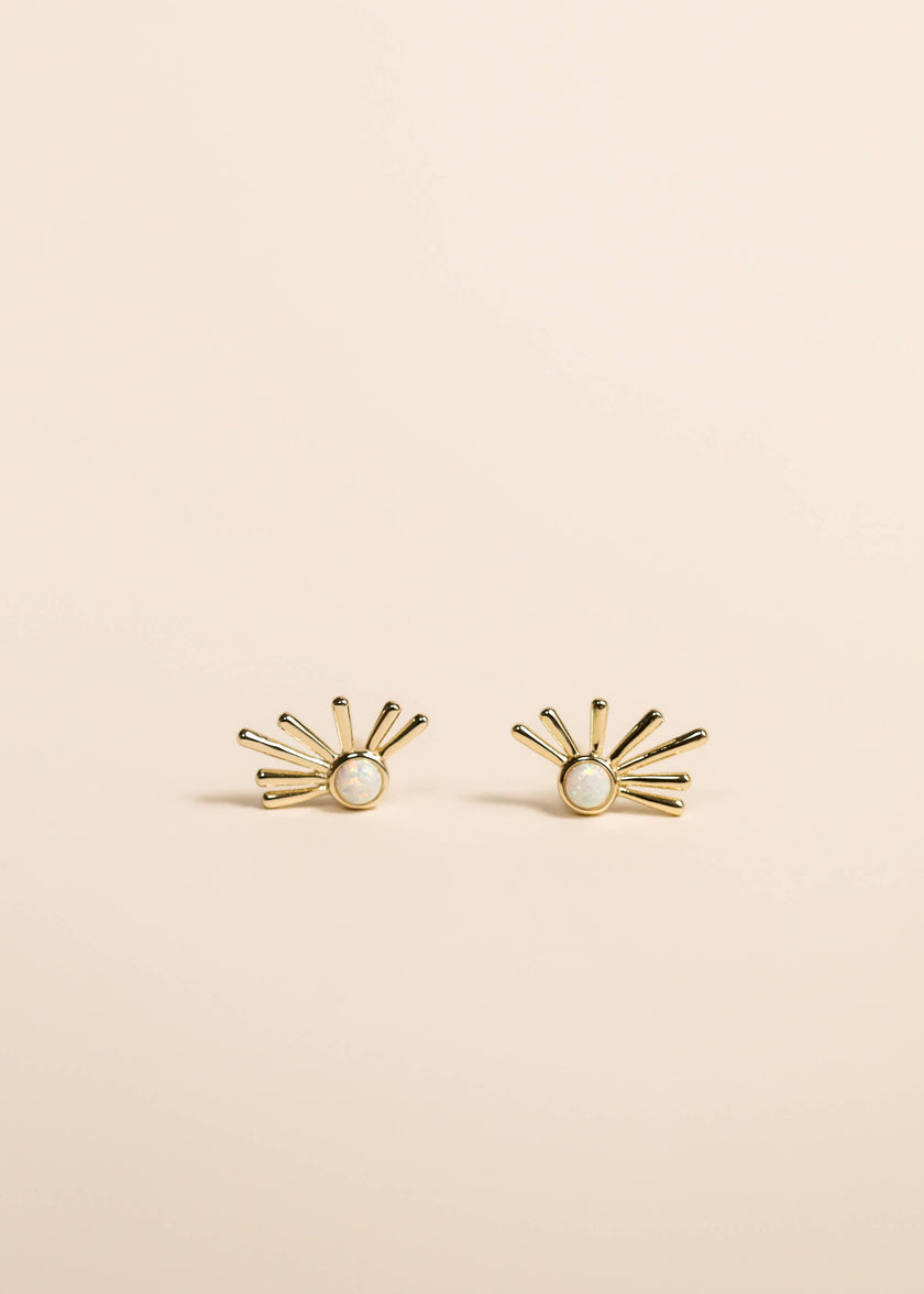 Sun Ray - White Opal - Gold Earrings