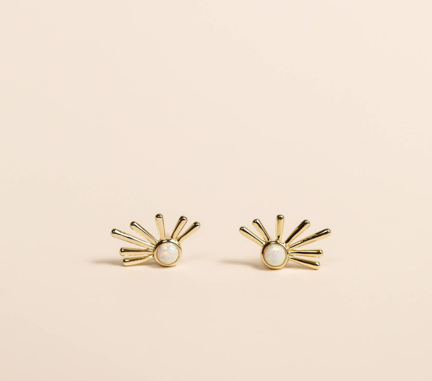 Sun Ray - White Opal - Gold Earrings