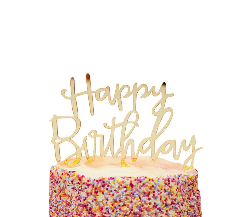Gold Acrylic Happy Birthday Cake Topper