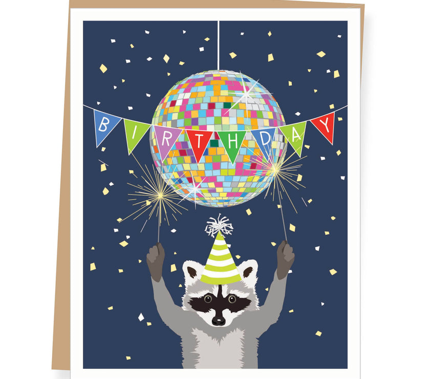 Disco Raccoon Birthday Card