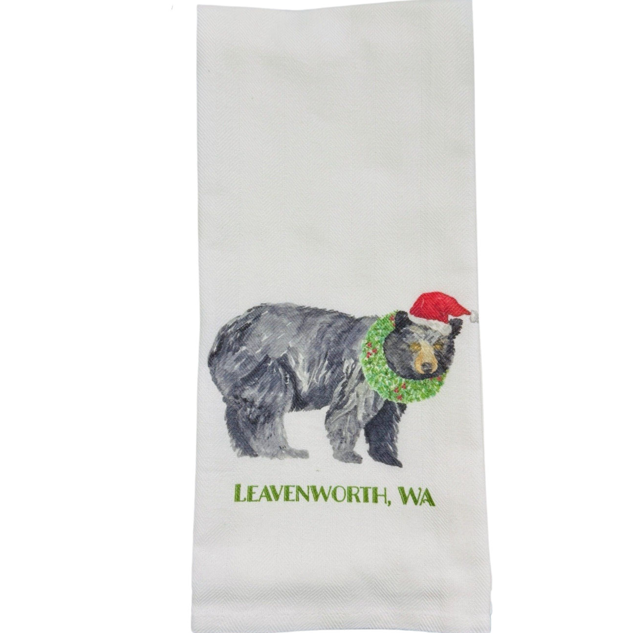 Leavenworth Bear w/ Wreath Tea Towel