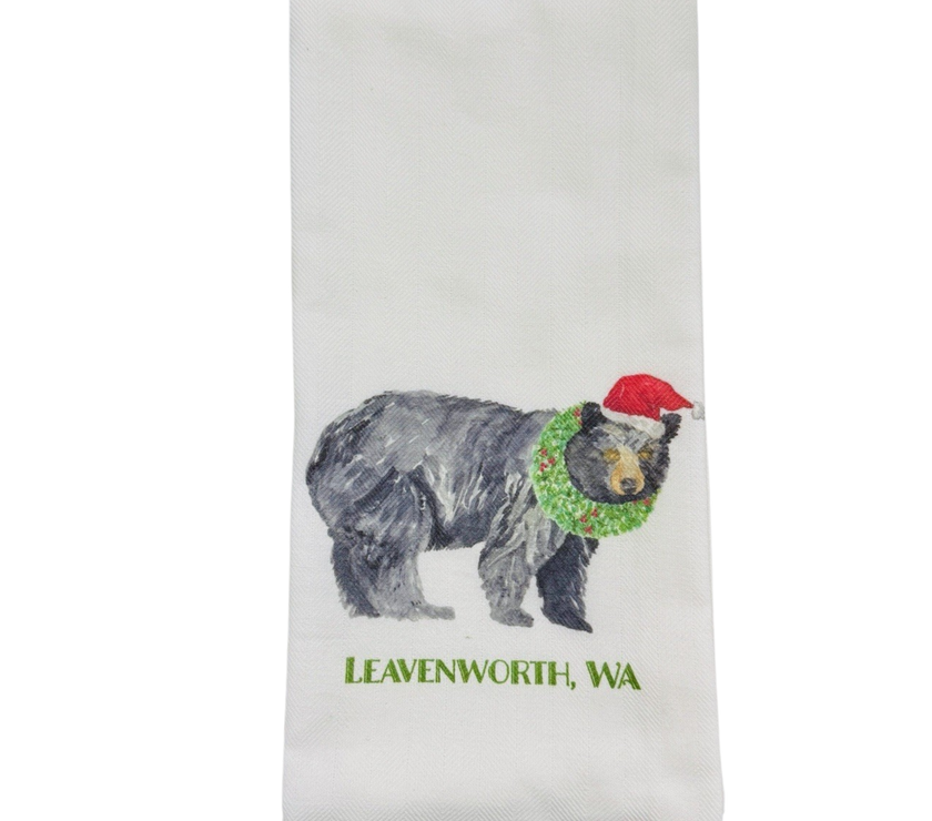 Leavenworth Bear w/ Wreath Tea Towel