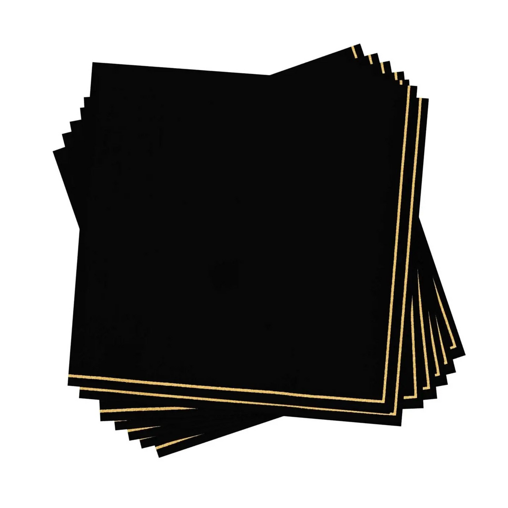 Black with Gold Stripe Cocktail Napkins 20CT