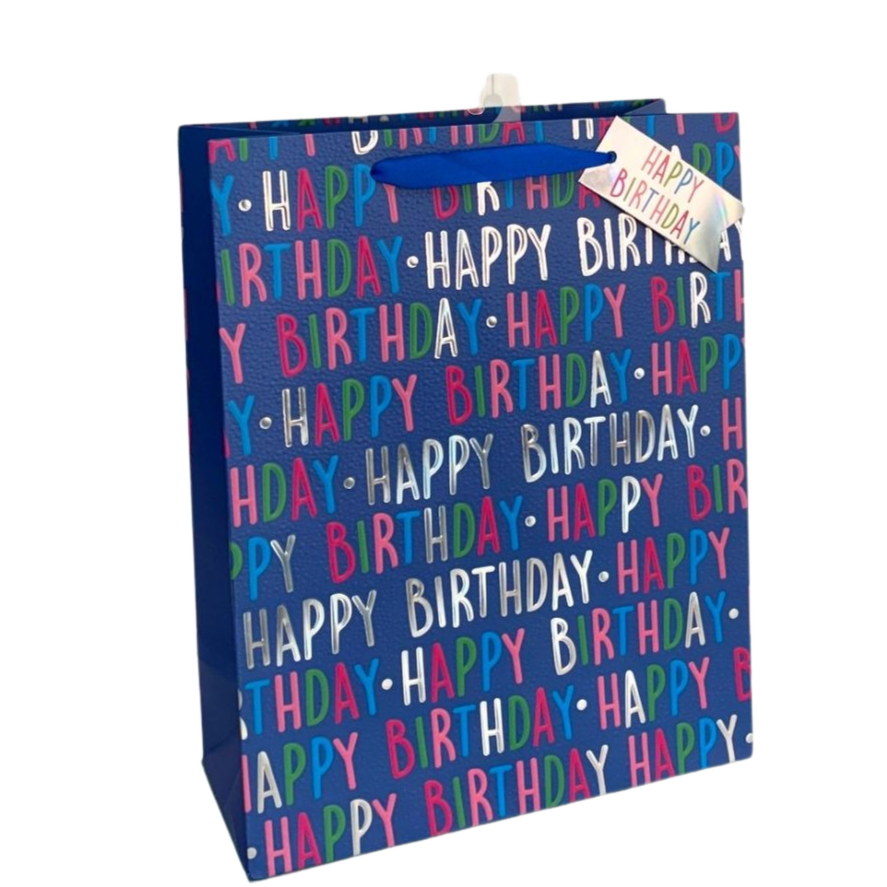 Blue Happy Birthday Embossed Large Gift Bag