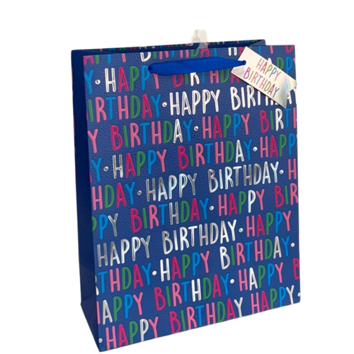 Blue Happy Birthday Embossed Large Gift Bag