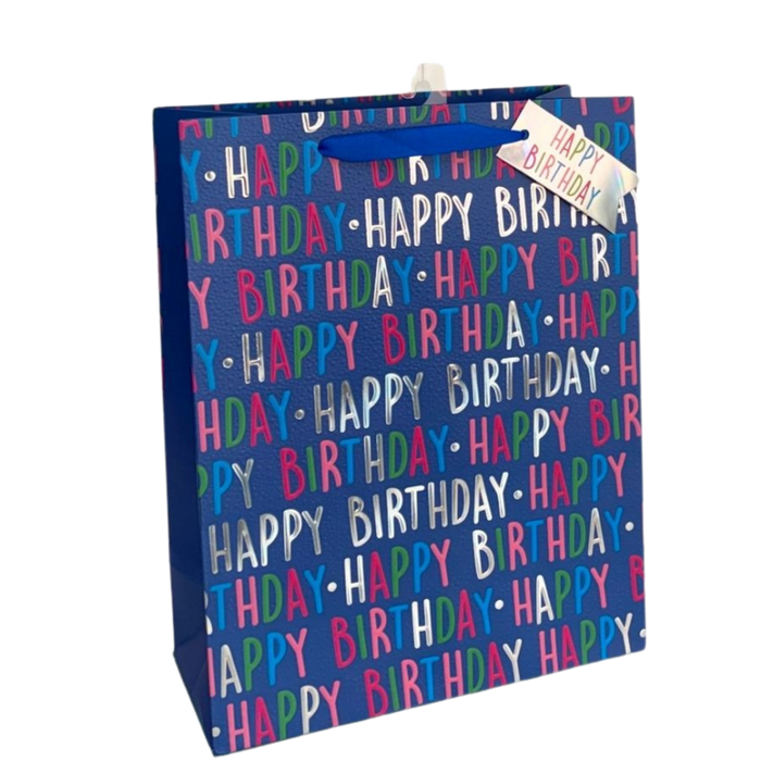 Blue Happy Birthday Embossed Large Gift Bag