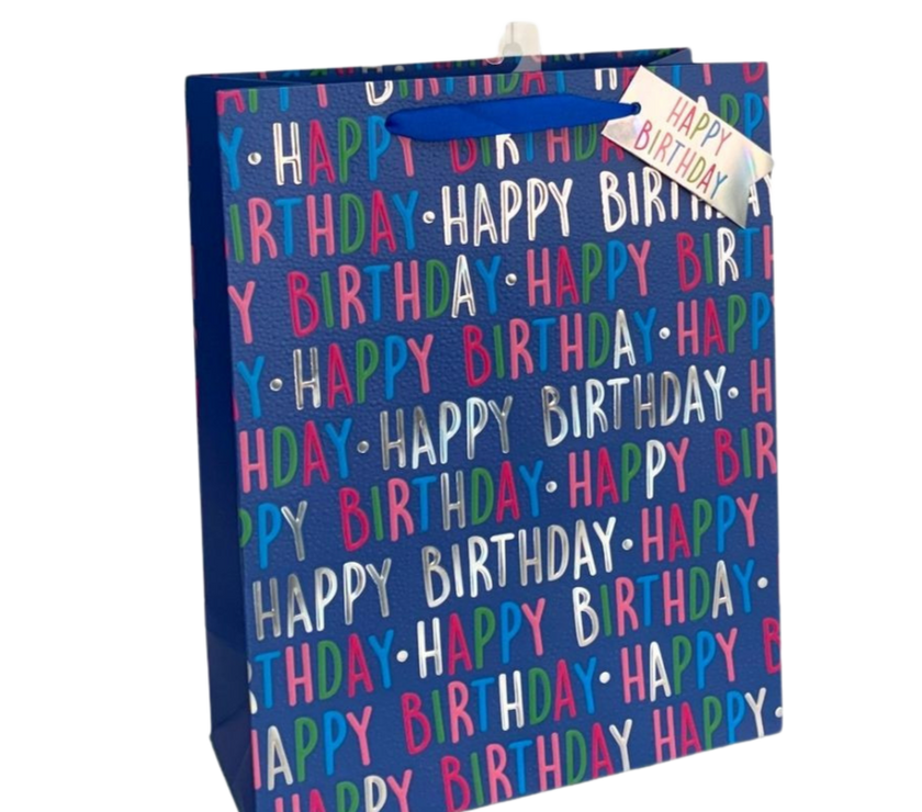 Blue Happy Birthday Embossed Large Gift Bag