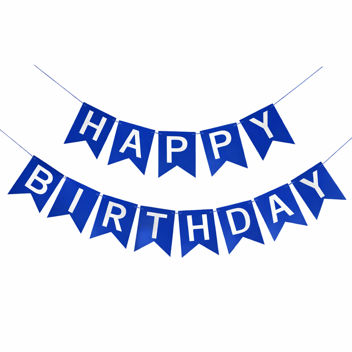 Blue and White Happy Birthday Banner