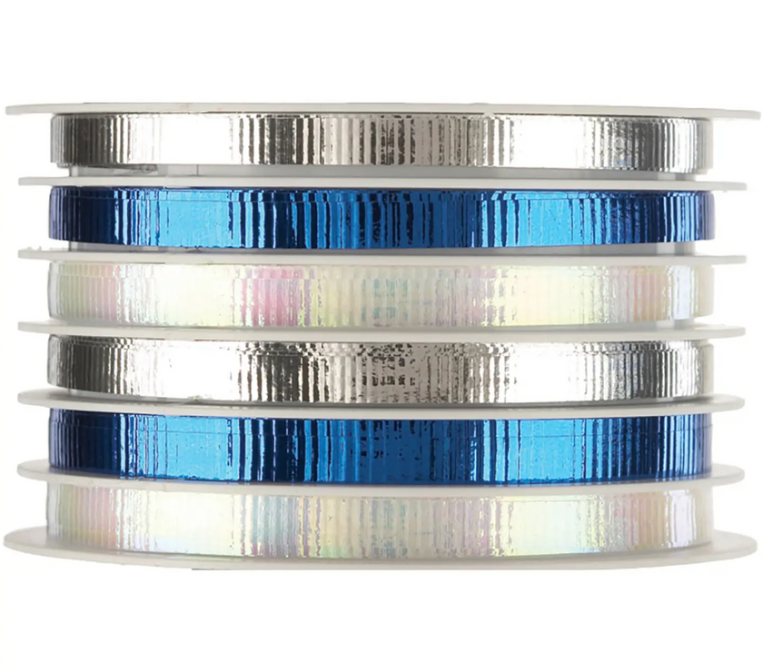 Blue, Pearl White & Silver Ribbon