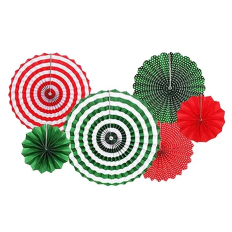 Christmas Flower Paper Fans - 6 Pieces