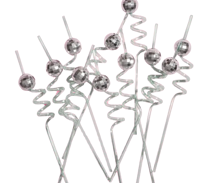 Reusable Disco Ball Party Swirly Straws