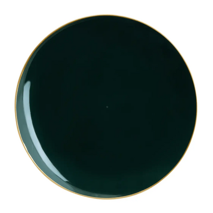 Emerald Green Plastic Dinner Plates with Gold Trim 10CT