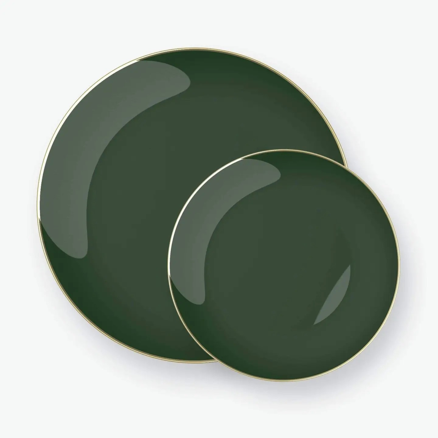 Emerald Green Plastic Dinner Plates with Gold Trim 10CT