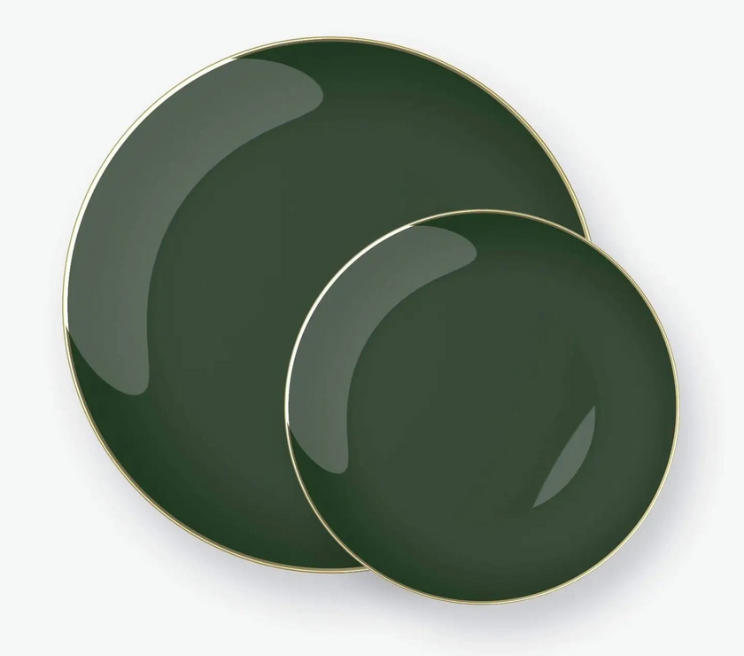 Emerald Green Plastic Dinner Plates with Gold Trim 10CT