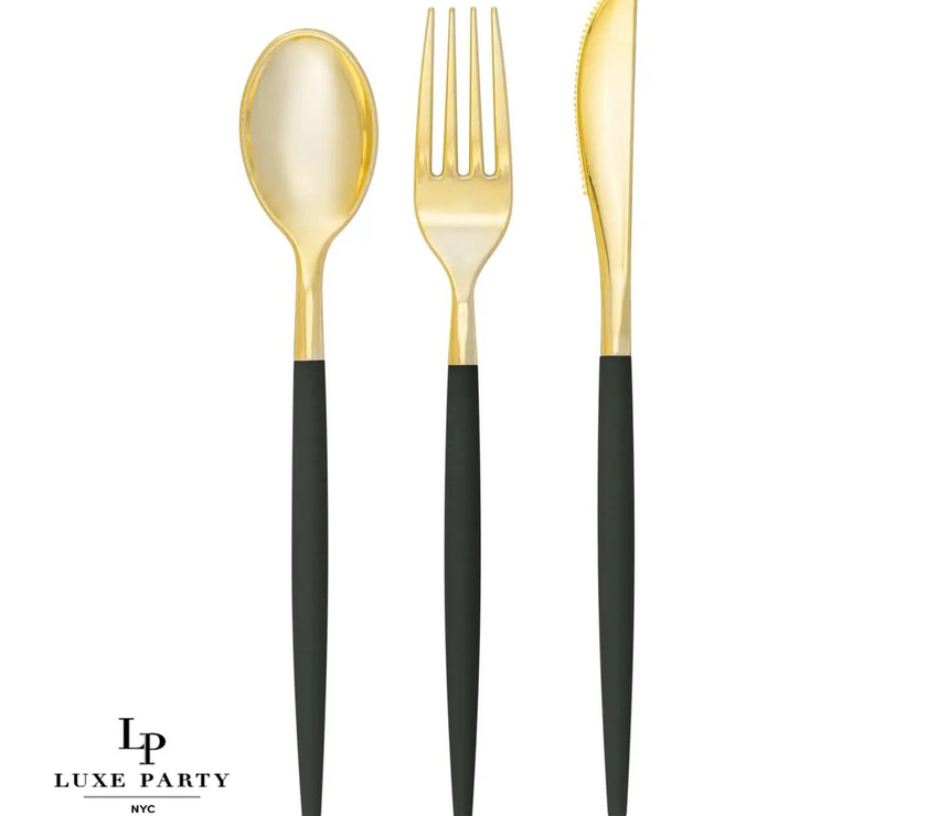 Emerald Green and Gold Cutlery Set - 32 Pieces