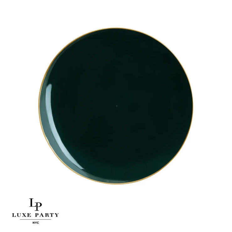 Emerald Green Plastic Appetizer Plates with Gold Trim 10CT