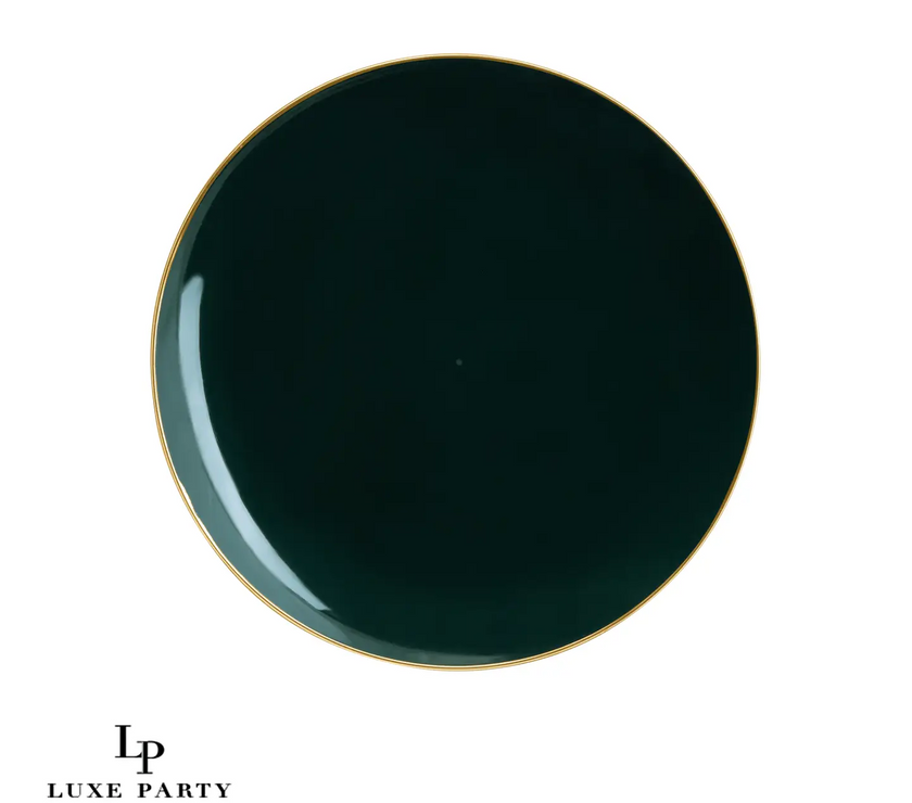 Emerald Green Plastic Appetizer Plates with Gold Trim 10CT