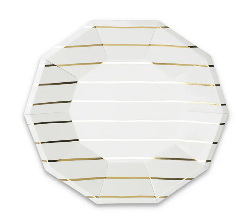 Frenchie Gold Metallic Striped Large Plates 8CT