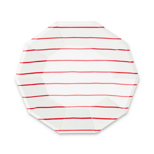 Frenchie Red Striped Large Plates 8CT