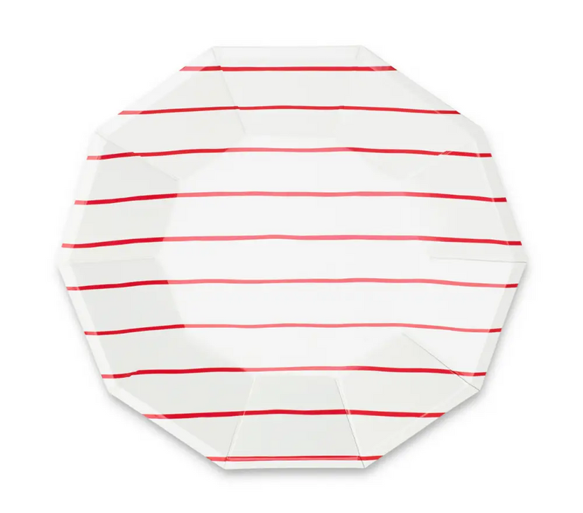 Frenchie Red Striped Large Plates 8CT