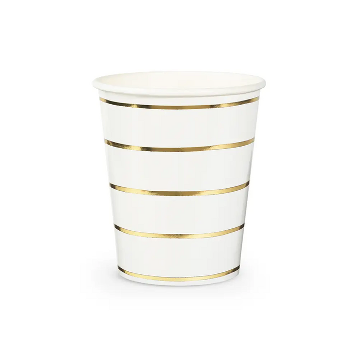 Frenchie Gold Metallic Striped 9 oz Cups 8CT