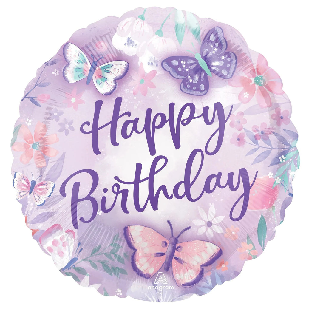 Fluttering Butterflies Happy Birthday Mylar Foil Balloon - 18 Inch