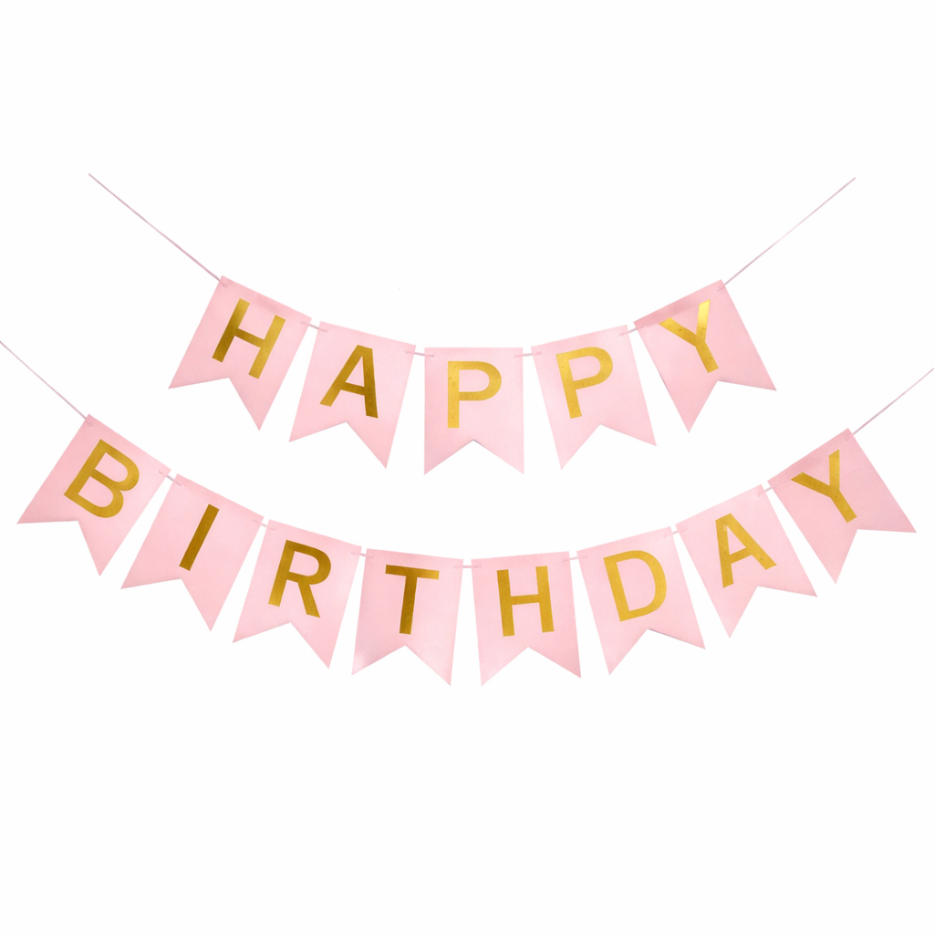 Light Pink and Gold Happy Birthday Banner