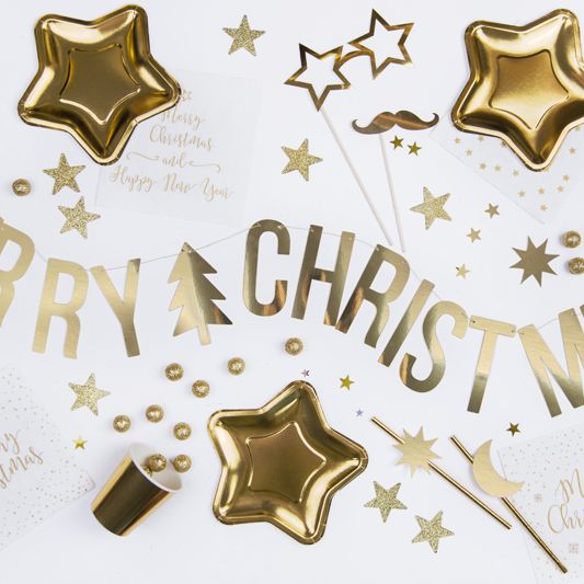 Gold Merry Christmas Banner