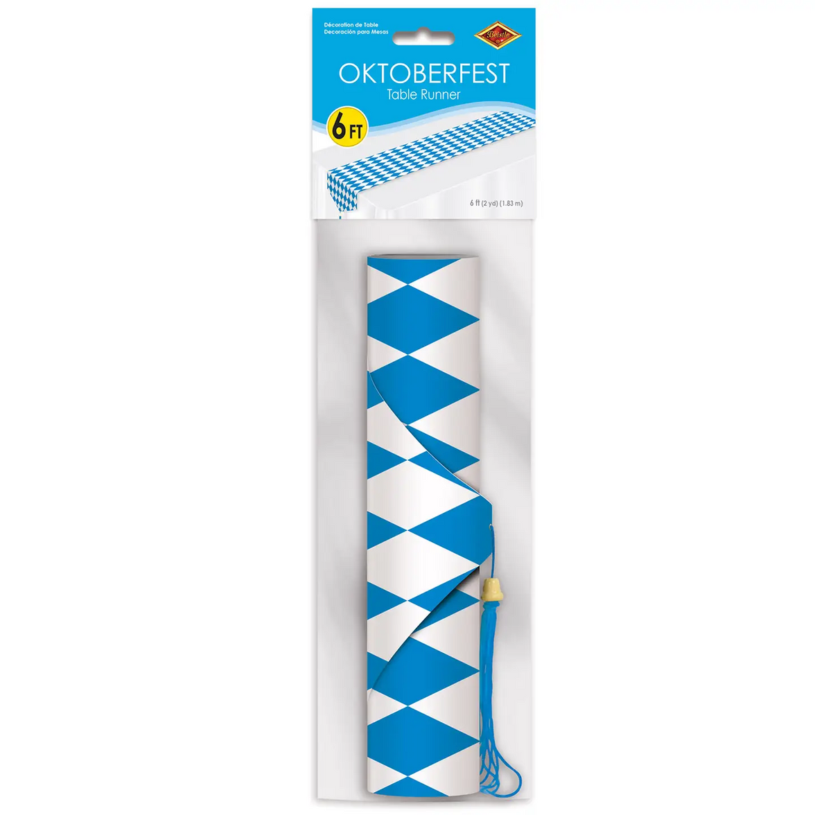 Blue and White Bavarian Oktoberfest Table Runner, 11" X 6'