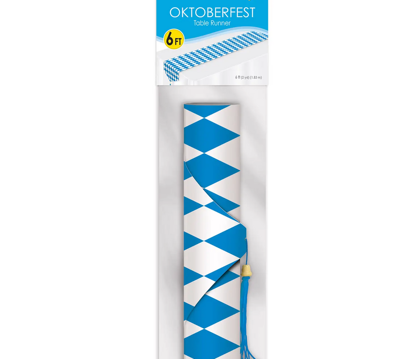 Blue and White Bavarian Oktoberfest Table Runner, 11" X 6'