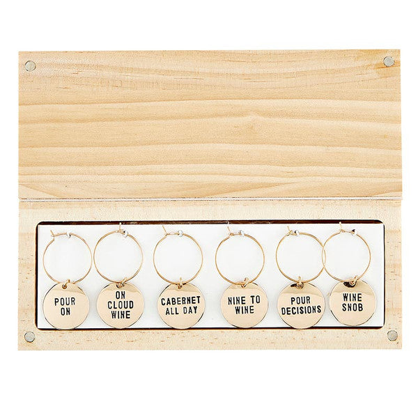 Wine Tasting Daily Wine Charms in Pine Box