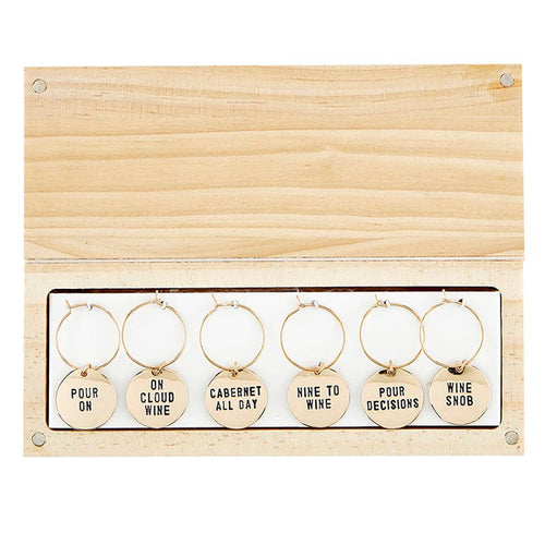 Wine Tasting Daily Wine Charms in Pine Box