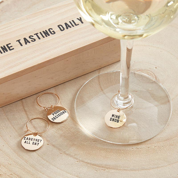 Wine Tasting Daily Wine Charms in Pine Box